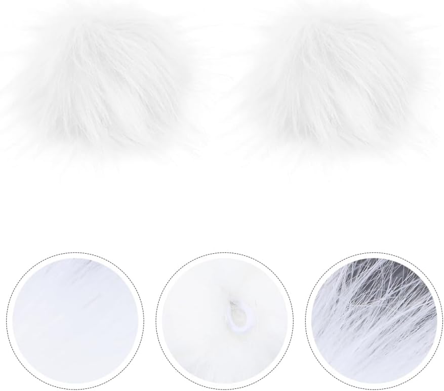 Happyyami 2Pcs DIY Faux Fur Fluffy Pompoms Ball Fur Fluffy Pom Pom Balls for Knitting Crafts Hats Shoes Scarves Keychains Gloves Charms 8-9CM (White) - Image 8