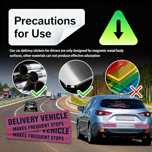 Image of 2PCS Reflective Delivery Driver Magnet for Car,Eye-catching Frequent Stops Car Magnet as Delivery Driver Accessories, Waterproof Deliveries Magnetic Cars Sign Cars Accessories (Pink)