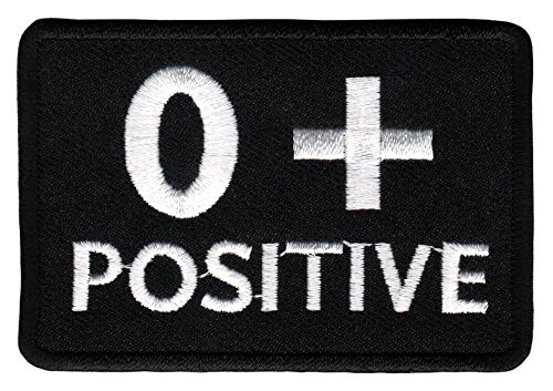 Bestellmich / Aufnäher Parche para Planchar con diseño de Grupo sanguíneo 0 + Parche Positivo 7,5 x 5,0 cm