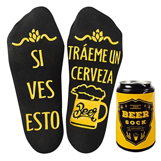 UMIPUBO Calcetines Tobilleros Hombre Divertidos Con Lata de Cerveza Casuales de Algodón Estampados (B-Negro-Español, Talla Única)