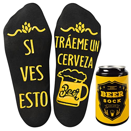 UMIPUBO Meias de tornozelo homem com lata de cerveja divertidas casuais para homens de algodão estampados, B-Preto-Espanhol, Tamanho único