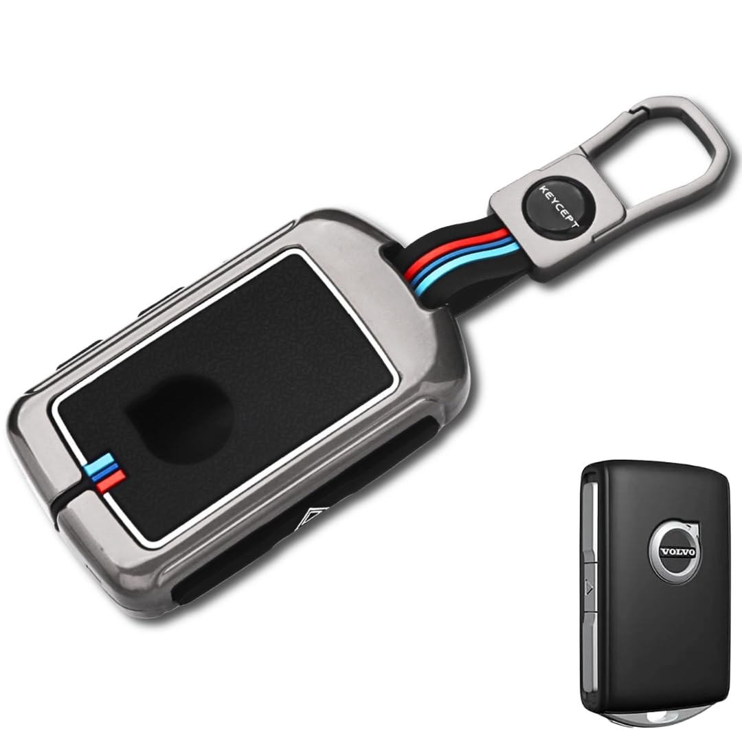 KEYCEPT Metal Alloy Key Cover Compatible for Volvo XC40 | XC60 | XC90 | S60| S90 | V60|V90 4 Buttons smart Key with Keychain (Short Keychain).-image-15