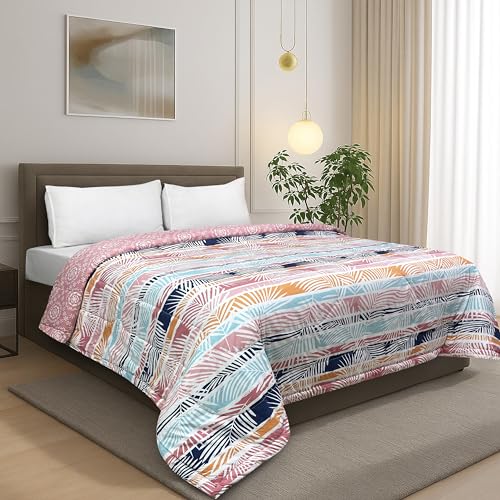 Image of Signature Reversible Super Soft Double Bed Comforter /Quilt Set 350GSM 88x90 inches, and Fitted Elastic Bed Sheet with Pillow Covers (Stripes with Vibes, Comforter Only)