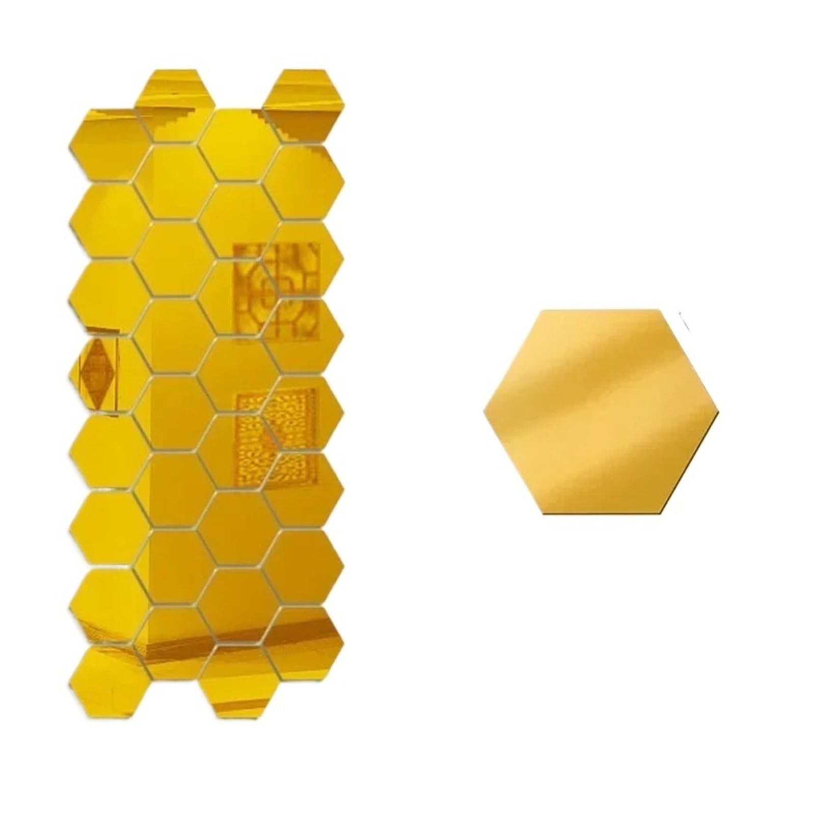 Hexagonal Mirror Wall Sticker Hexagon Mirror Wall Stickers Self-Adhesive Removable 3D Mirror Decals Art Wall Decals for DIY Home Bedroom Decoration(XS-Gold,10PCS)