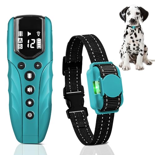 Lightweight No Shock Dog Training Collar, 2000ft Remote Control, Ultra-Small Vibrating Collar for Small (5-15lbs), Medium & Large Dogs, Safe Lock, Beep/Vibrate Modes, Prong-Free, Waterproof,Cyan