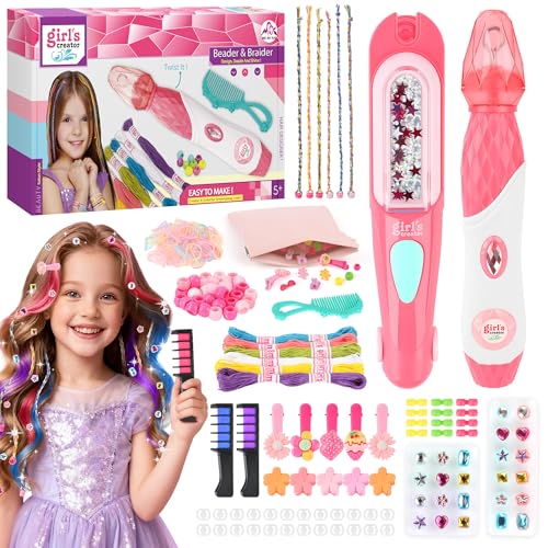 Aragallant Hair Bedazzler Kit 3-in-1, Automatic Haarflechtmaschine mit Haarperlen, Glitzersteine Haare Maschine mit Hair Gems, Haarschmuck Mädchen Set, Haarkreide Kamm Auswaschbare, Geschenk Mädchen
