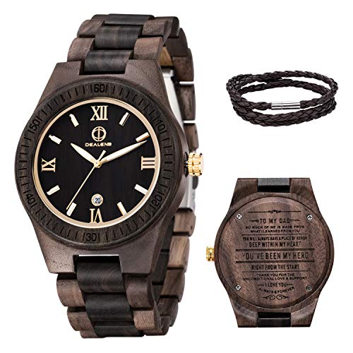 Engraved Watches for Men,Handmade Personalized Engraved Wooden Watch Lightweight Quartz Wood Watch