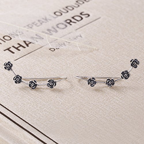 Vintage Rose Flower 925 Sterling Silver Ear Cuff Wrap Earrings For Women Girls Crawler Climber Piercing Hypoallergenic #TOP3