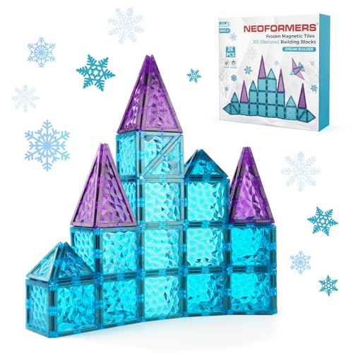 NEOFORMERS Magnetic Tiles 26 pcs Frozen Castle Magnetic Tiles - 3D Diamond Building Blocks STEM Educational Kids Toys for Pretend Play Birthday Gifts Montessori Sensory Educational Magnet Toys