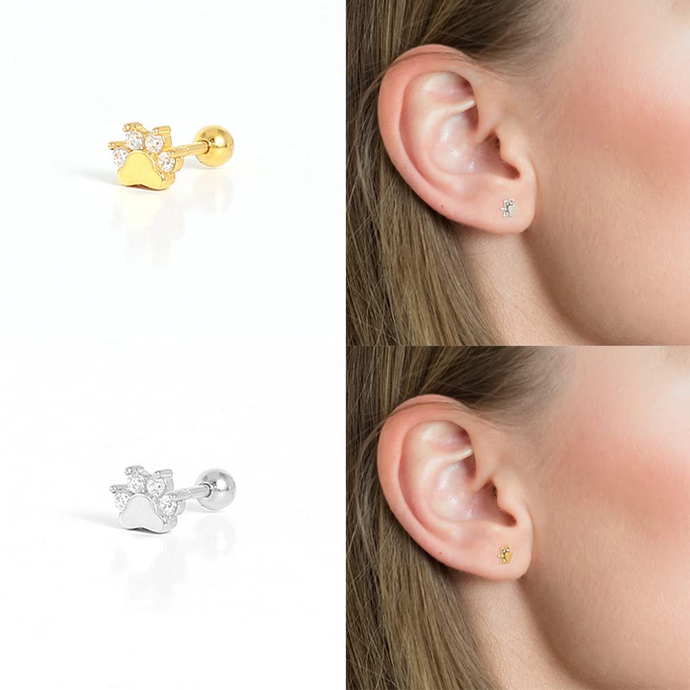 18g Mini Zampa Orecchini a Bottone Argento Sterling Cartilagine Piccola Vite a Sfera Sul Retro Piccoli Borchie Trago Elica Simpatici Cuccioli Orecchini Delicati Dormienti per Donne Ragazze Amanti deg
