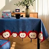 Highdi Tischdecke Abwaschbar, Rechteckig Tischdecke für Biertische Wasserabweisend Mitteldecke Leinen Tischwäsche für Wohnzimmer, Esszimmer, Balkon, Garten (Blauer Apfel,80x120cm)