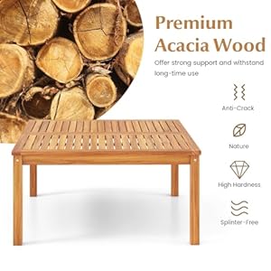 RELAX4LIFE Wood Outdoor Coffee Table - 35.5’’ Square Patio Table w/Slatted Tabletop & Solid Legs, Outdoor Dining Table for Balcony Garden Porch Poolside Deck, Acacia Wooden Outdoor Side Table RELAX4LIFE Wood Outdoor Coffee Table 355 Square Patio Table wSlatted Tabletop Solid Legs Outdoor Dining Table for Balcony Garden Porch Poolside Deck Acacia Wooden Outdoor Side Table