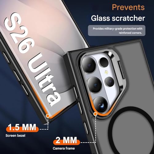 Image of DIZORO Compatible with Samsung Galaxy S26 Ultra 5g Case, Compatible with Wireless Charging, with Camera Stand, Military Grade Drop Tested,Translucent Hard Back Soft Edge Back Cover (Black)