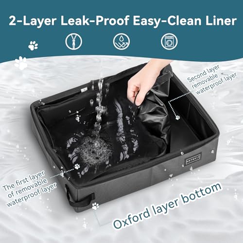 Image of PETSFIT Portable Cat Litter Box - Removable 2-Layer Leak-Proof Lining, Scratch-Resistant Fabric with Sturdy Support Frame, Travel & Collapsible Cat Litter Box Grey