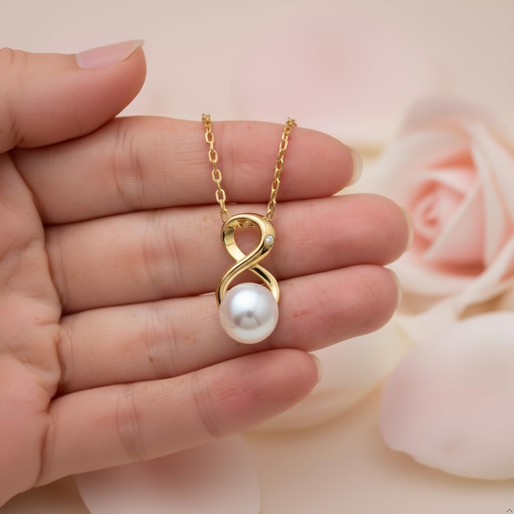 CHAULRI Premium Cultured Freshwater White Pearl Pendant Necklace 18K Gold Plated Sterling Silver gifts for Women for Her Wife Mom Daughter