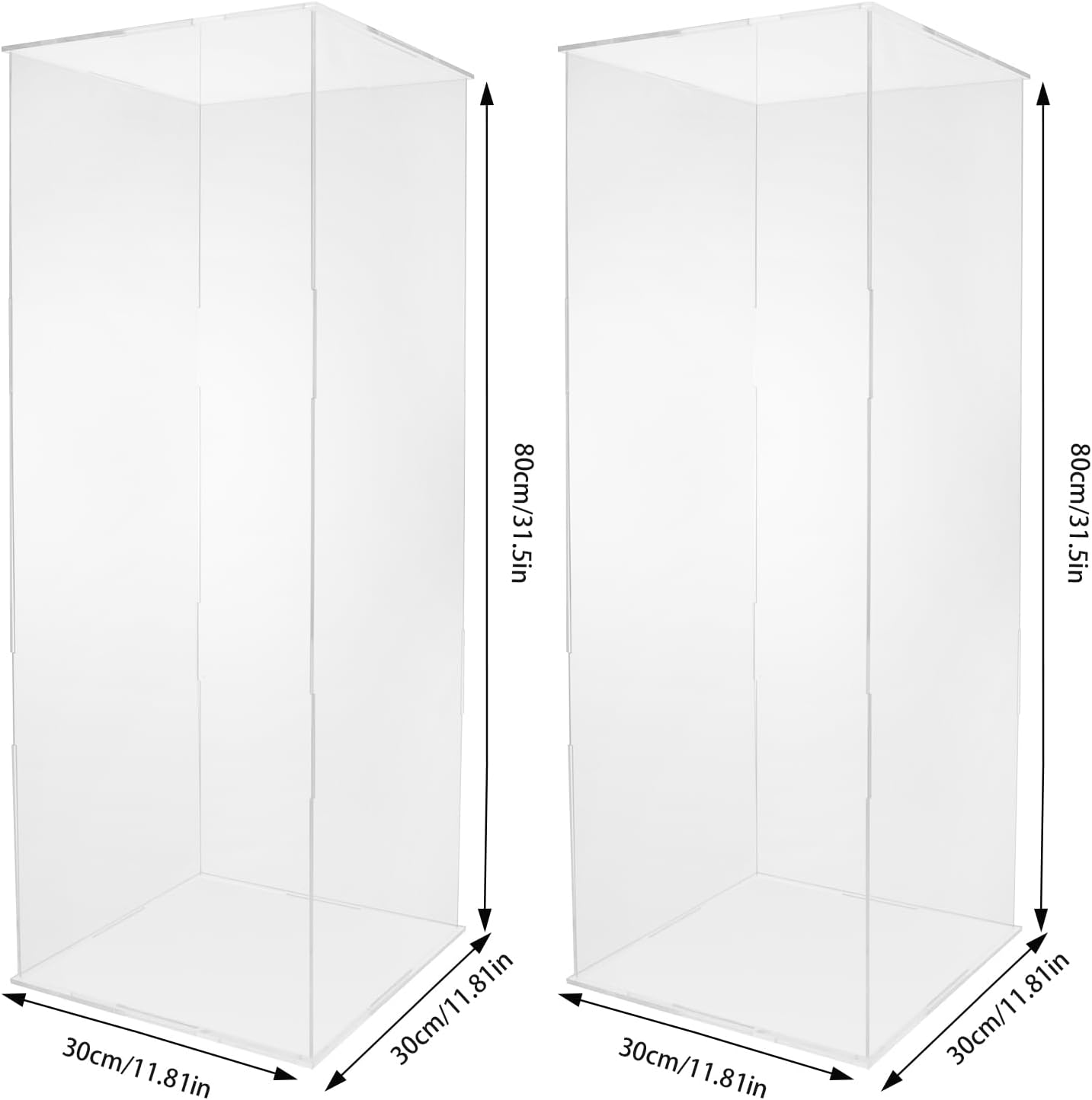 Display Cube Pedestal, 2 Pcs Toy Figure Display Case, 12" x 12" x 32" Acrylic Clear Column, Lucite Stand, Flower Tower, Weddings Special Events Staging Decor for Birthdays, Parties or Dessert Table Decorations