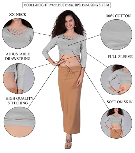 Image of THE BLAZZE B4080 Women's Cotton Scoop Double X Neck 3 /4 Sleeves Adjustable Drawstrings Crop Top Readymade Saree Blouse for Women