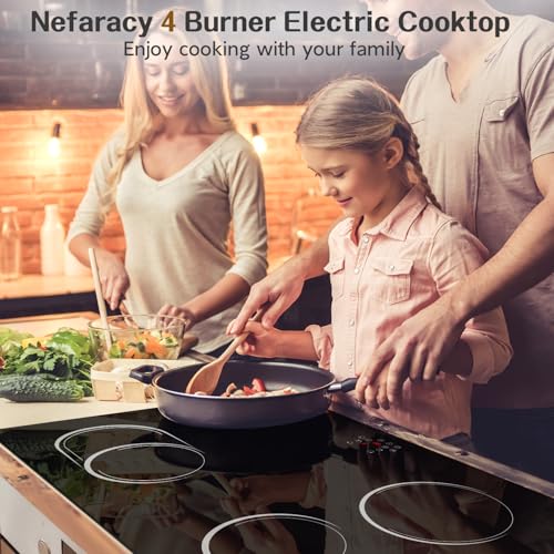 Image of 30 Inch Electric Cooktop Built-in 4 Burner, 6400W Electric Stove top | with Touch Control, Ceramic Cooktop, Pause, Safety Lock, Extended Zone & Timer, 220V Hard Wire, Nefaracy