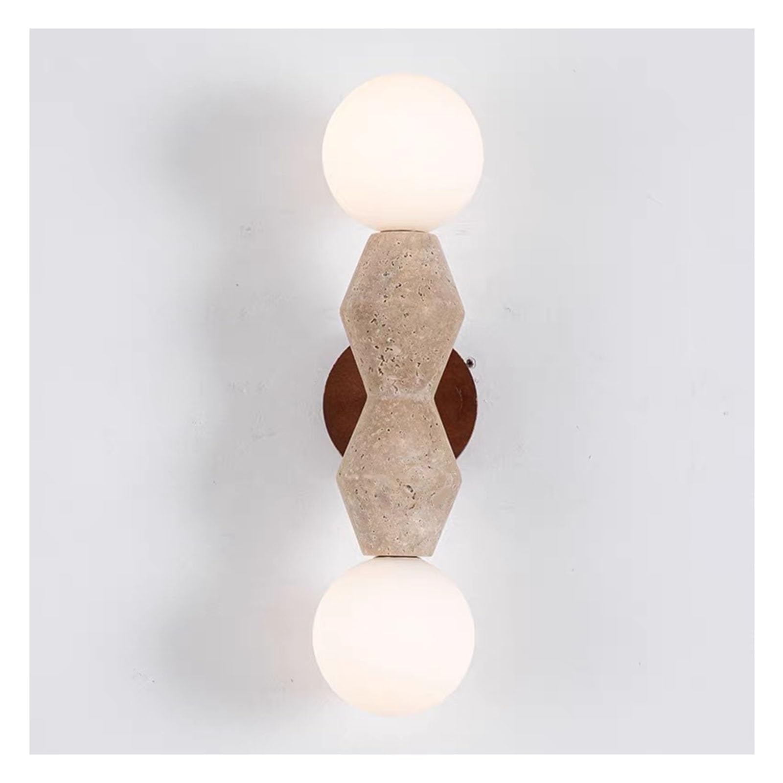 Creative Travertine Wall Sconce Double Glass Globe Shade Wall Lamp