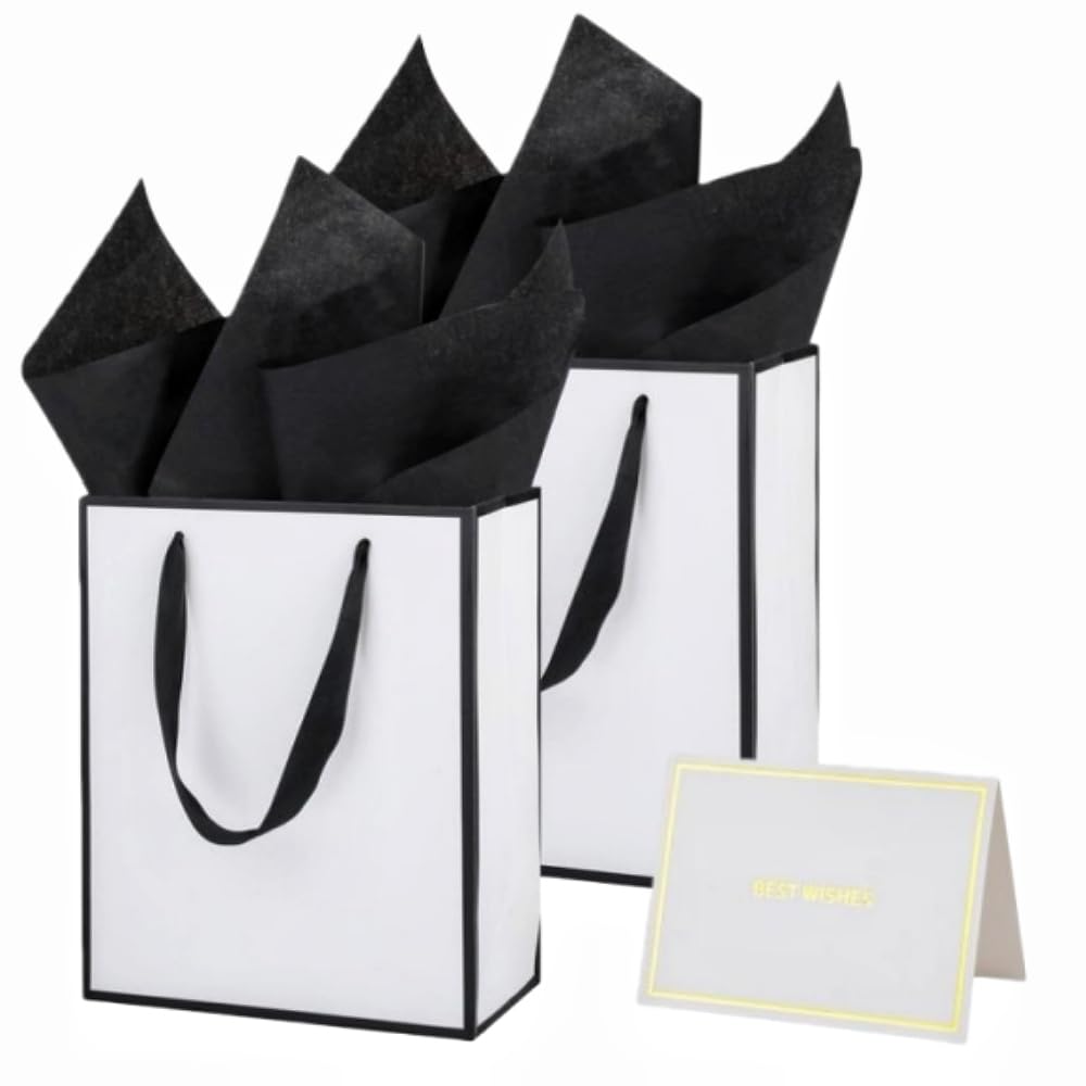 UoeRing Lot de 12 sacs cadeaux en papier métallique avec poignée et papier de soie de taille moyenne pour mariage, demoiselle d'honneur, vacances, fête d'anniversaire, cadeaux avec cartes (24,1 x 19,1