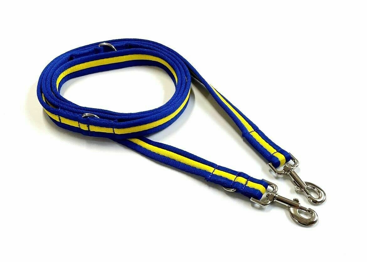 Double Ended Dog Training Lead Police Style Adjustable Leash 11ft (3.3 Metres) Multi-Functional In Air Webbing (Royal Blue/Yellow, 25mm Air Webbing) — image 1