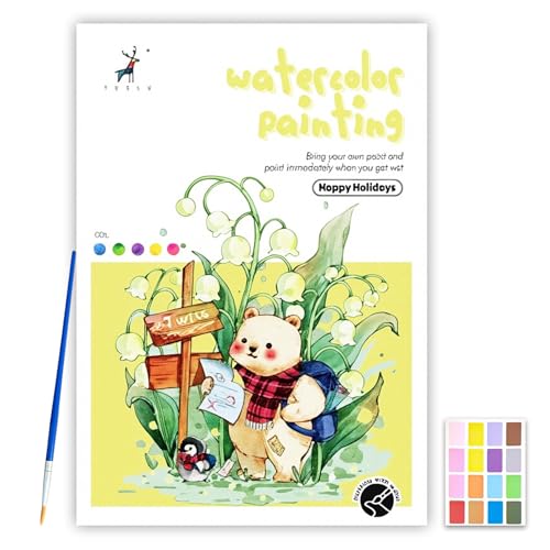 Kit Acuarela para Adultos – NANASUGUR Set Portátil con Libro de Colorear por Números, 16 Colores Vibrantes Libro para Colorear Acuarela Blocs y Cuadernos de Dibujo