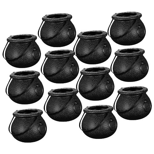 Cabilock 12pcs Halloween Cauldron Candy Bowl Plastic Kettle Holder for Halloween Decorations Witch Pot Design for Trick Treating and Party Supplies