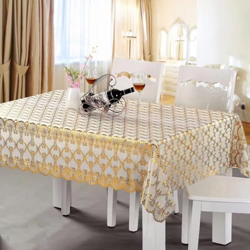 Image of CASA-NEST Gold Embossed Exclusive Table Cover, Size 36x54, 4 Seater Golden Table Cover, gold001 (Gold4)