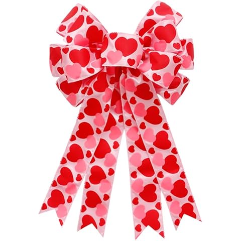 SIMISI RIBBON Burlap Wired Valentine Bow with Heart Print for Wreath, Tree, Crafts, Mailbox, Wedding Decoration (11 * 20 inch) Cover