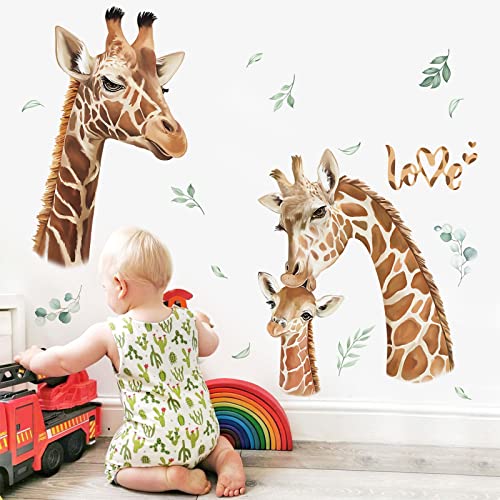 Decalmile Jungle Animals Giraffe Wall Decals Safari Animal Giraffe And Leaves Wall Stickers Baby Nursery Kids Room Living Room Wall Decor #TOP1