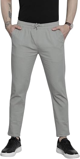 The Indian Garage Co Men Slim Fit Solid Mid-Rise Elasticated Linen Jogger Trouser