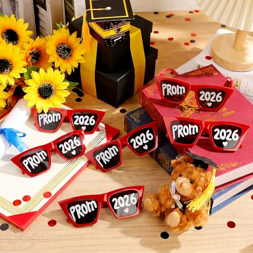 Saysurey 12 Pcs 2026 Glasses Prom 2026 Graduation Sunglasses Bulk Plastic Eyeglasses Graduation Party Supplies Photo Props (Red) by Saysurey - Used condition - Image 3
