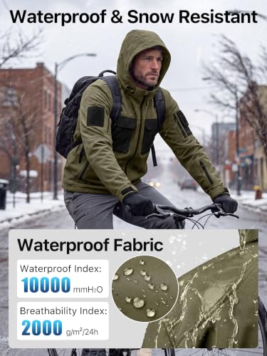 Image of FREE SOLDIER Men's Waterproof Softshell Jacket Fleece Lined Outdoor Jacket Tactical Military Hoodie Windbreaker
