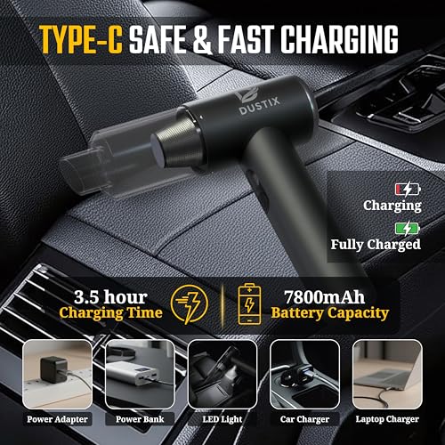 Image of Car Vacuum Cordless Handheld Vacuum Cleaner Mini Portable Car Vacuum Brushless Motor Rechargeable Type C Blower Inflator Deflator Car Cleaning Kit (DX-1 Pro)
