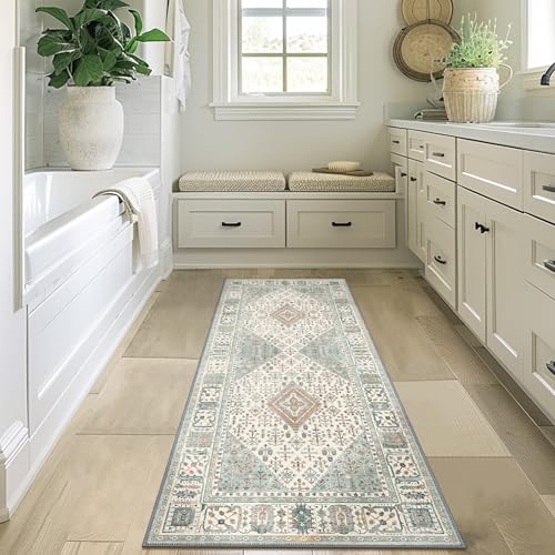 GENIMO 2x7 Non Slip Hallway Runner Rug, Machine Washable, Thin & Low Pile Lightweight for Kitchen, Laundry, Entryway, Bedroom & Living Room, Green