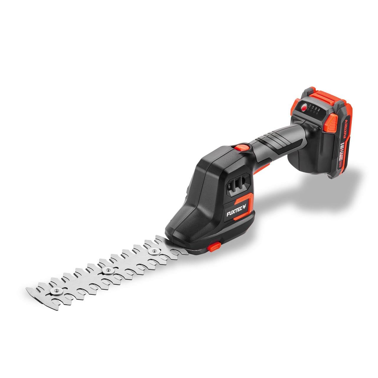 FUXTEC Akku Grasschere & Strauchschere FX-E1HHS20-SET • 20V Handheckenschere mit 2Ah Akku • 200mm Schwert • 105mm Rasentrimmer • 80 Min Laufzeit • inkl. Ladegerät