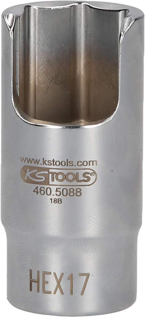 KS Tools 460.5088 Llave de vaso angular especial de 3/8" para uniones de tubos, 17 mm