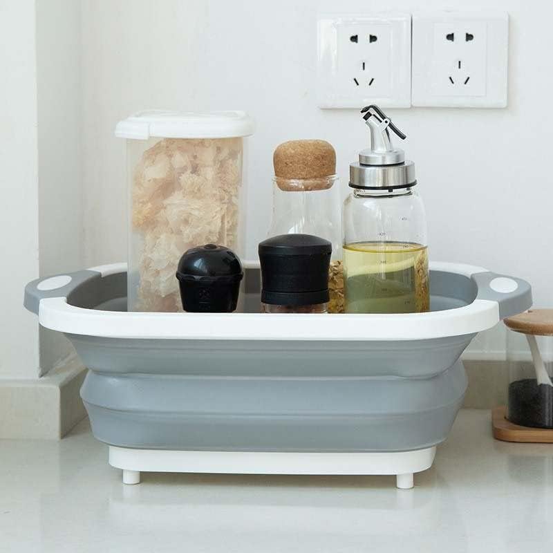 Miniatura 3 de Cubo y bandeja de corte 2 en 1 Tabla de cortar todo en uno con almacenamiento plegable Tabla de cortar y cesta que ahorra espacio combo-Tabla de
