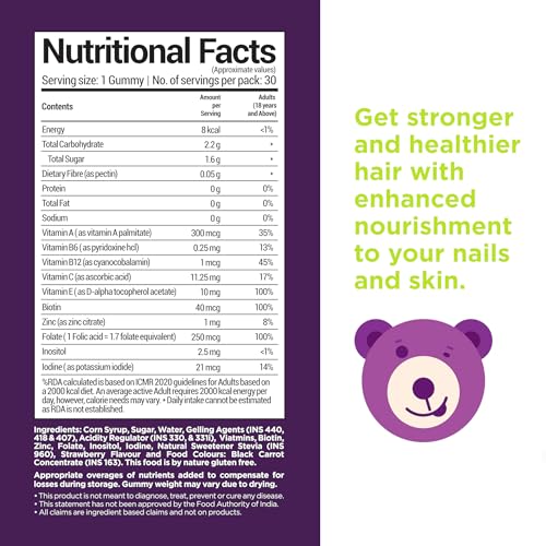 Image of NutriBears Biotin Hair Gummies with Multivitamin, Enhance Growth and Strength, Nourishing Anti-Loss Vitamin Supplement for Thinning, Weak, or Brittle Hair, 90 Gummy Chewables, 3-Pack