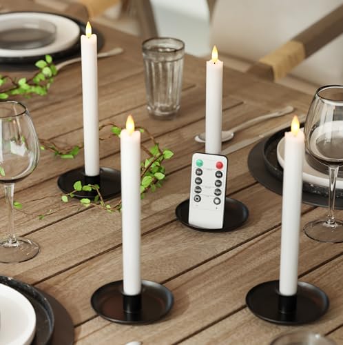 Image of Flameless Taper Candles with Rmote, 9.6 inch Real Wax Rechargeable Battery Operated Candles, Led Candle Flickering Candlesticks, Electric Candle for Home, Wedding, Party, Decor, White