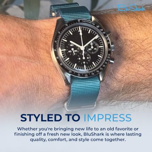 Image of BluShark - Original Collection Military-Style Waterproof Watch Strap, Fits All Timepiece Brands, Durable Nylon Wristwatch Accessories with Stainless Steel Buckle - 18mm, 20mm, 22mm & 24mm Watch Bands