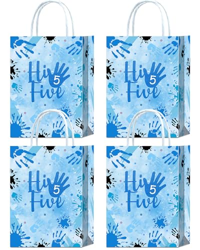 Cadeaux de 5e anniversaire : Sacs à dragées anniversaire Hi Five bleu avec poignées