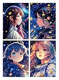 DIYGEMDOT 4 Pack Easy Paint by Numbers Kit for Adults Beginner, Anime Girl DIY Painting with Numbers for Adults, Acrylic Simple Oil Paint by Number Kits for Home Wall Decor 9.8X13.7 in