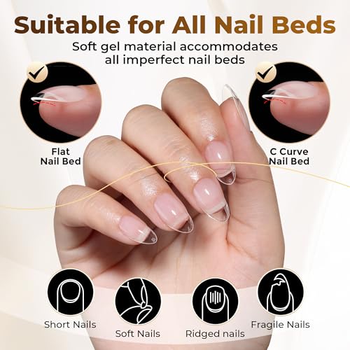 Image of UNA GELLA Short Oval Almond Fake Nails 504pcs Press on Nails Pre-shape Short Almond Round Gel Nail Tips for Full Cover Acrylic False Nails For Nail Extension Home DIY Salon 12 Sizes False Gelly Tips