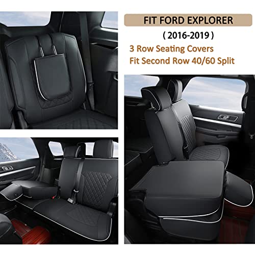 Image of GIANT PANDA Pu Leather 7 Seats Car Seat Covers Full Set Custom Fit Ford Explorer 2016 2017 2018 2019 XLT,Limited,Platinum,Sport,Base,3 Row Model with Second Row 40 /60 Split Seats- (Black)