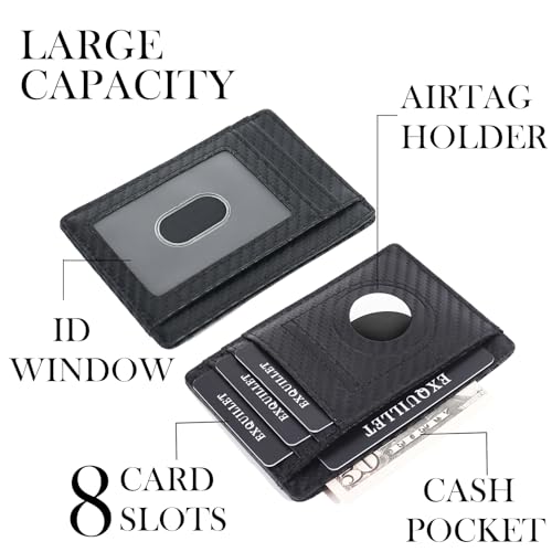 Wallet with Airtag Holder, Airtag Wallet for Men,Slim Minimalist Wallet for Apple Air Tag,Carbon Fiber RFID Blocking Wallet with ID Window,Card Slots,Money Slot2