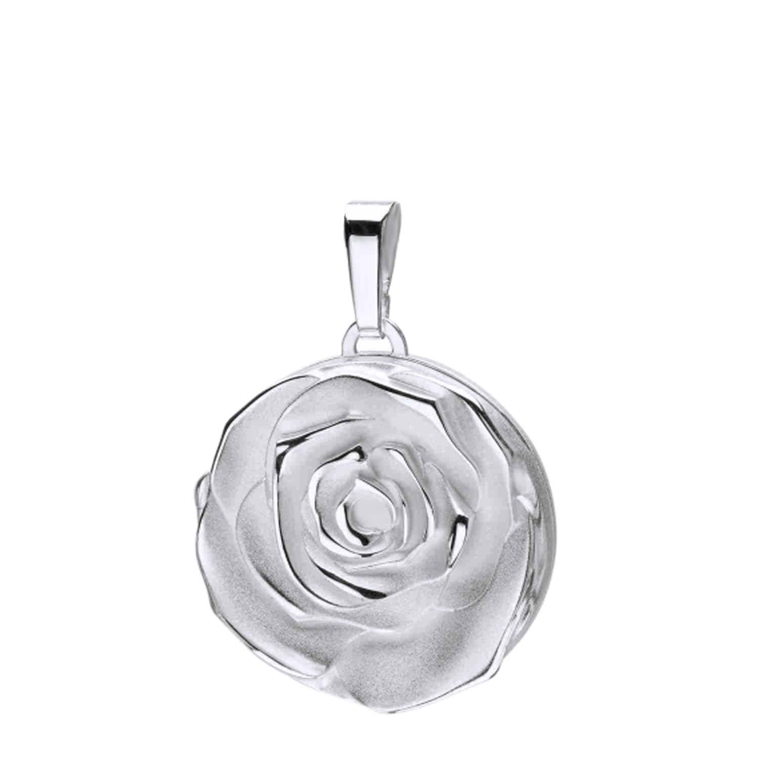 Medaillon Rose 925 Silber runder Amulett Anhänger für 1 Bild zum Öffnen für Damen mit Schmuck-Etui