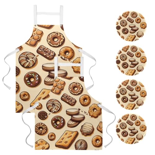 Tablier de cuisine avec 2 poches réglables lot lin imprimé cookies