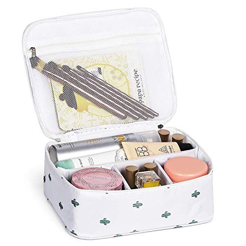 HAITRAL Travel Makeup Cosmetic Bag, Portable Toiletry Bag Travel Kit Organizer Waterproof Cosmetic Case for Women (9.5" x 7.9" x 3.6") (White)