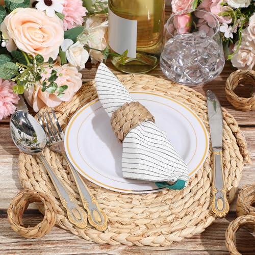Hsei 36 Pcs Woven Napkin Rings Round Water Hyacinth Rattan Napkin Ring Bulk by Hsei - Used condition - Image 3